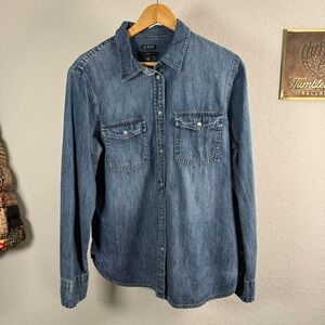 J.Crew Womens Slim Fit Denim Shirt Medium Wash Blue Snap Button Down Size 12